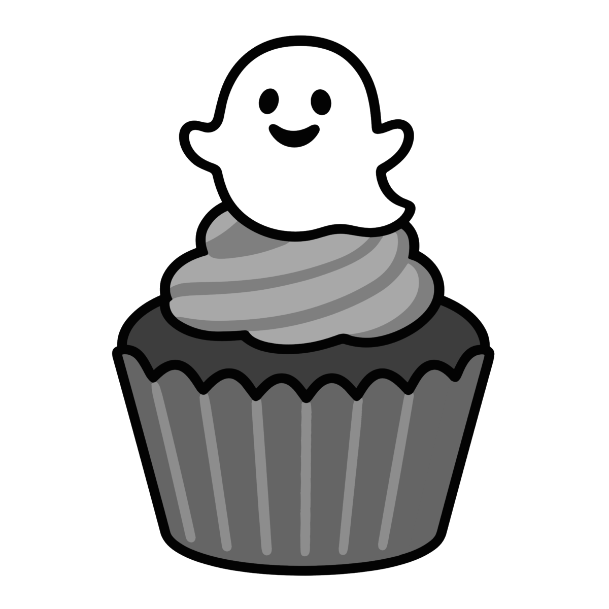 ハロウィンカップケーキのイラスト無料ダウンロード（モノクロ）