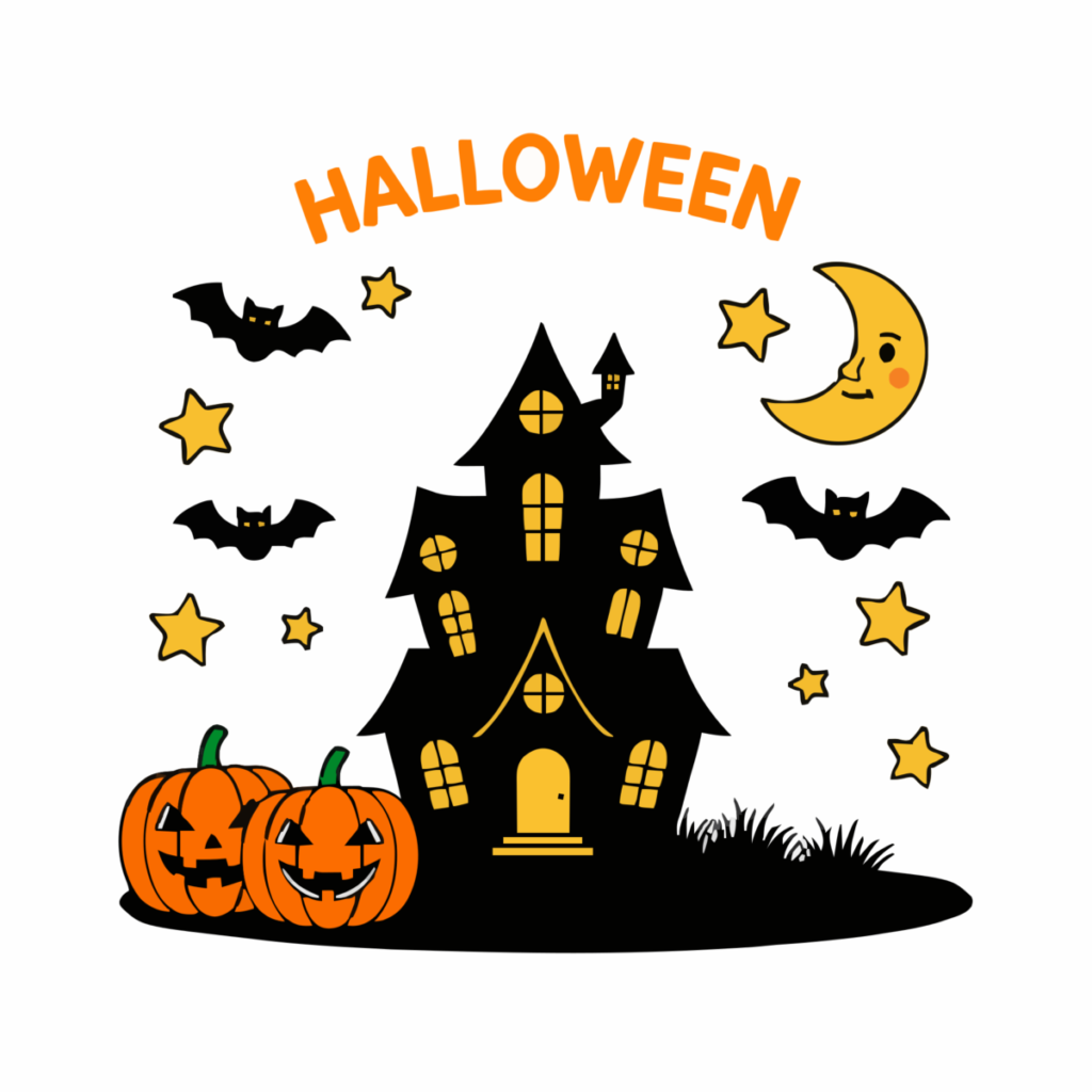 ハロウィンのおばけ屋敷のイラスト無料ダウンロード（カラー）