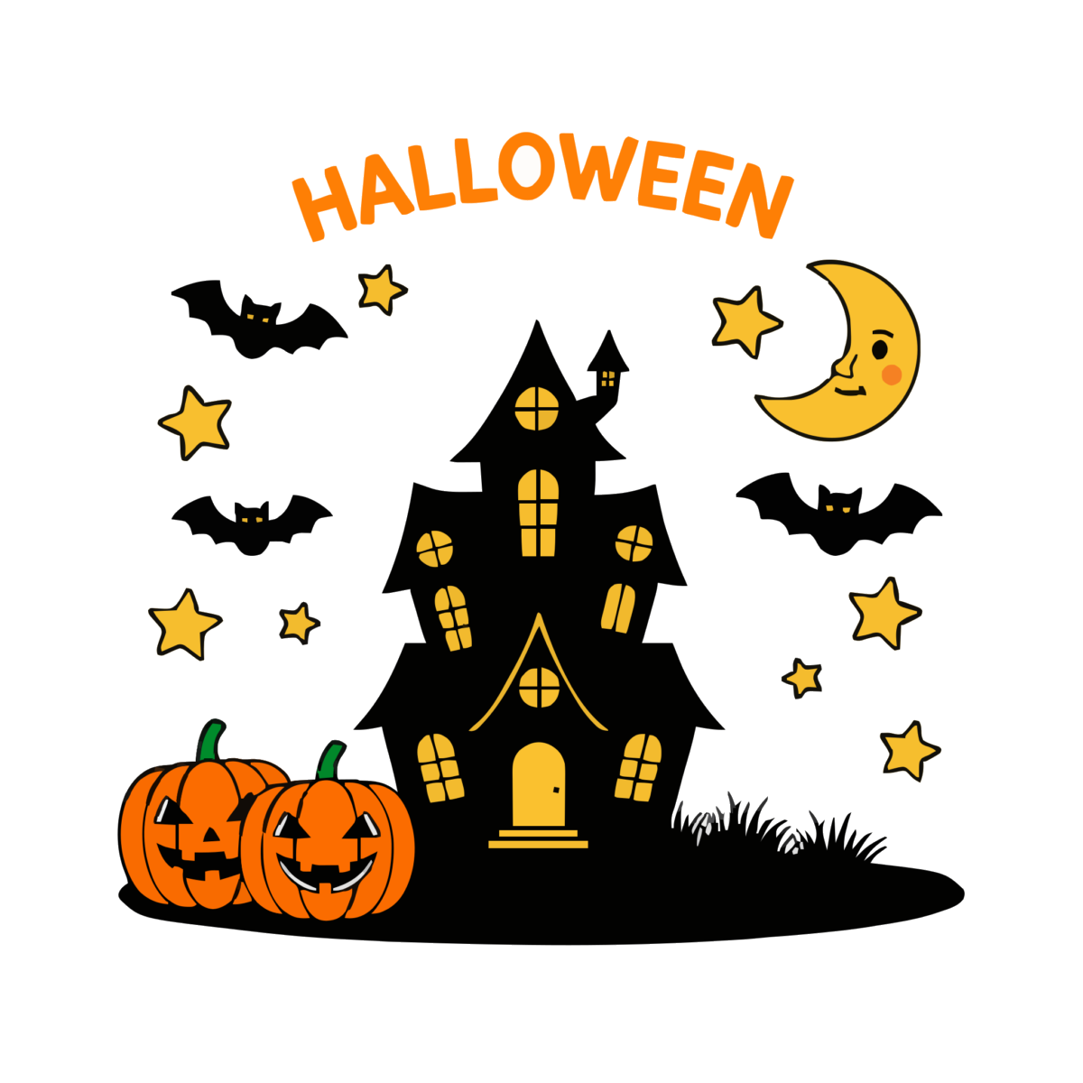 ハロウィンのおばけ屋敷のイラスト無料ダウンロード(カラー)