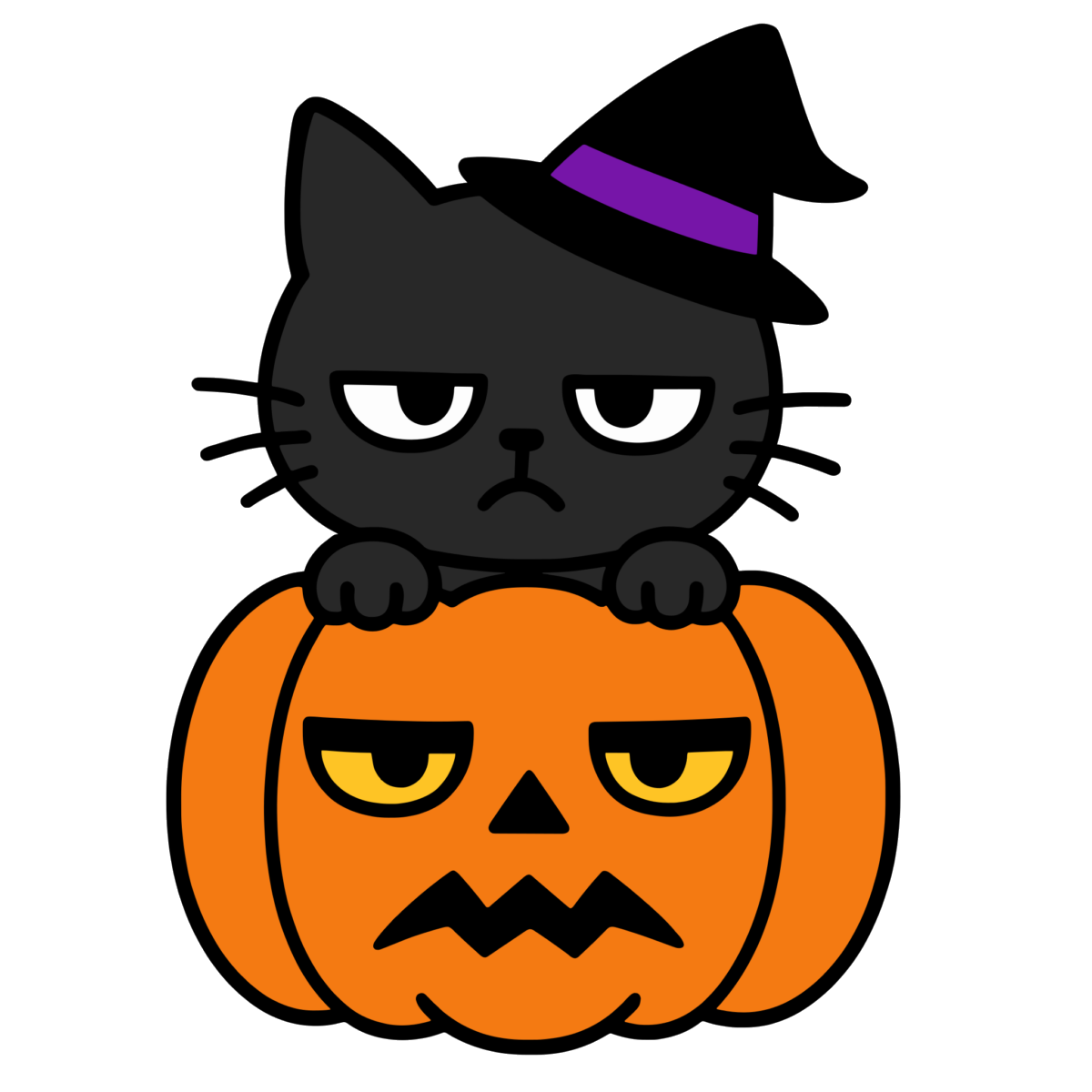 かわいい かぼちゃに猫がのっているのイラスト無料ダウンロード（カラー）