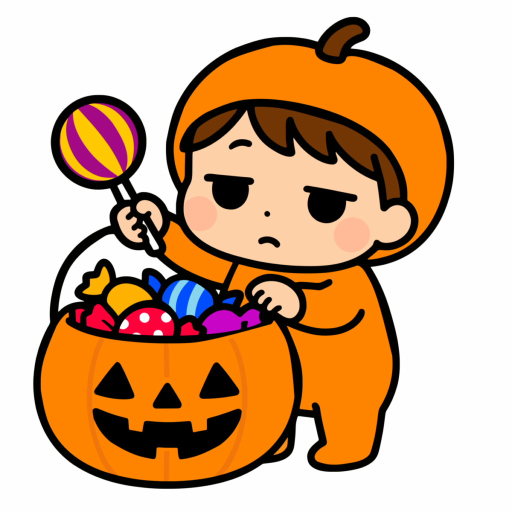 ハロウィンのお菓子を持った男の子のイラスト無料ダウンロード（カラー）