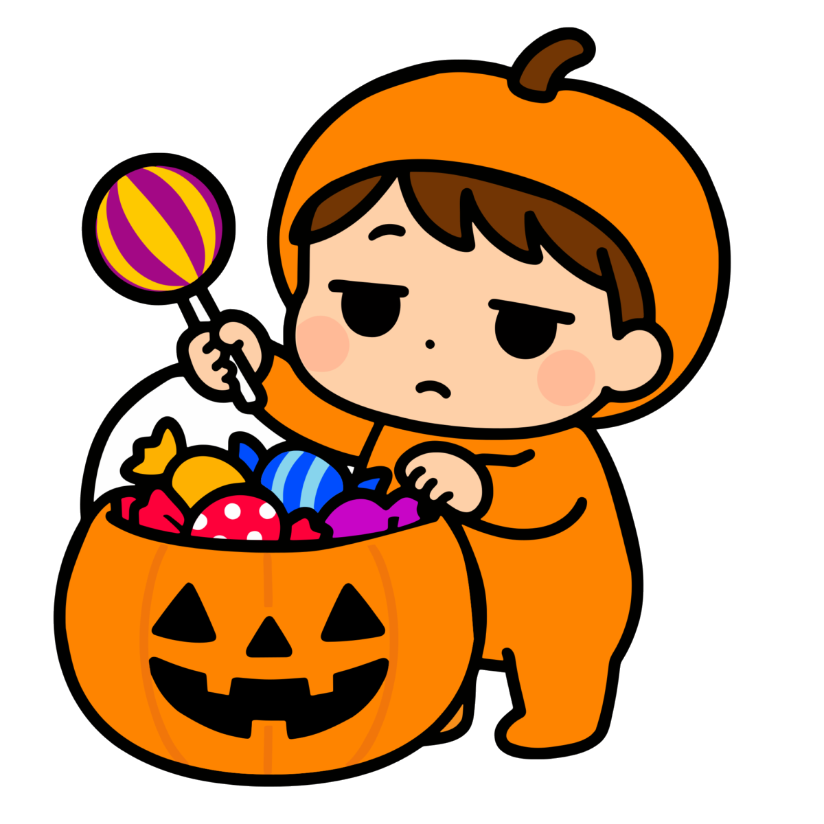 ハロウィンのお菓子を持った男の子のイラスト無料ダウンロード（カラー）