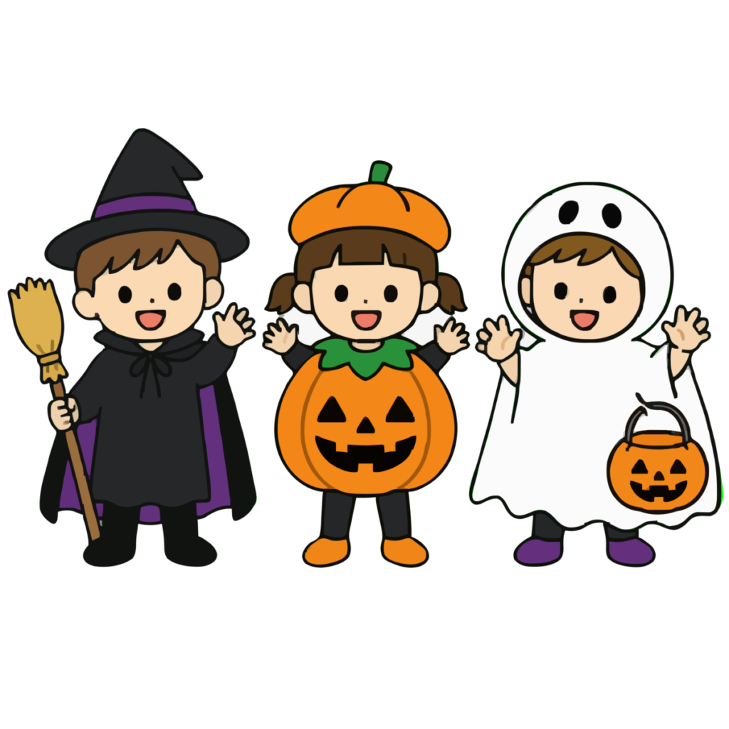 ハロウィンの仮装をする子どものかわいいイラスト（カラー）
