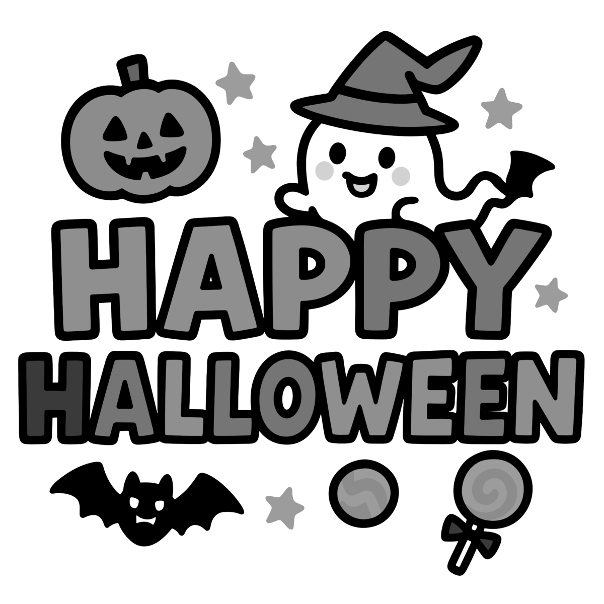 ハロウィン文字のイラスト無料ダウンロード（モノクロ）
