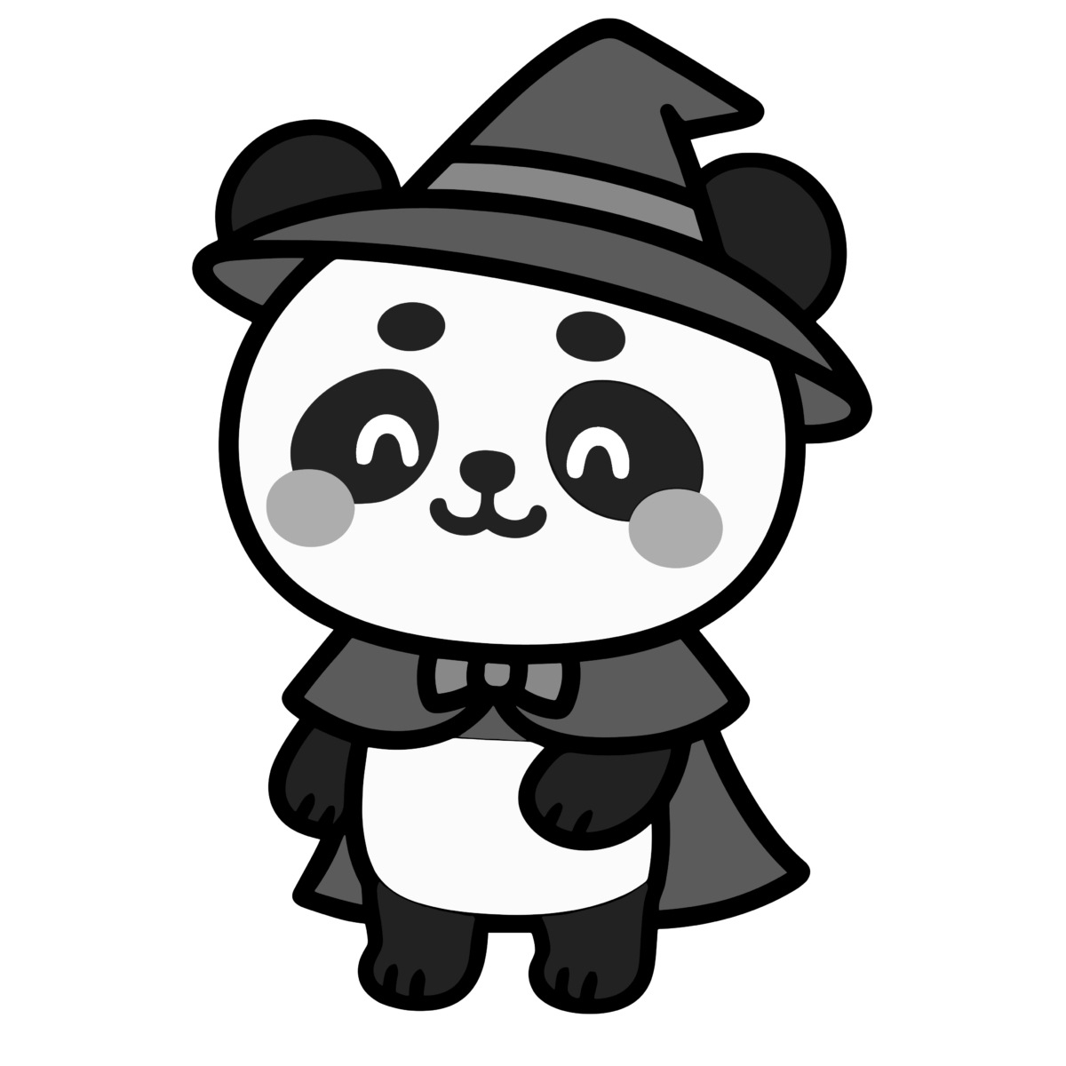 ハロウィン衣装を着たパンダのイラスト無料ダウンロード（モノクロ）