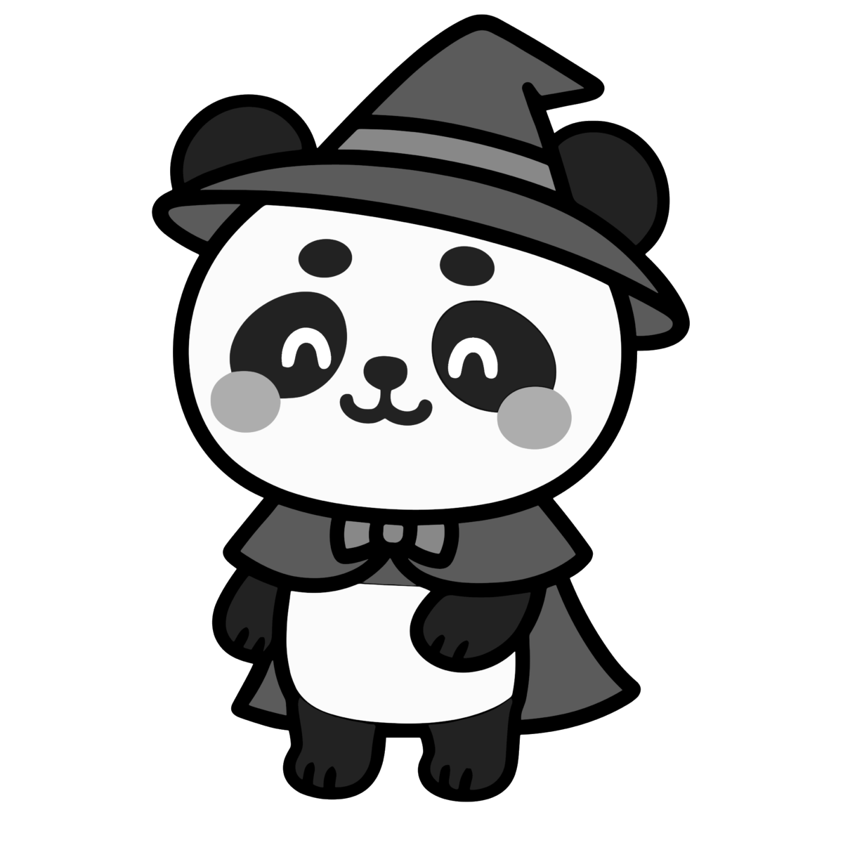 ハロウィン衣装を着たパンダのイラスト無料ダウンロード(モノクロ)
