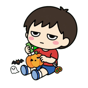 ハロウィンの飾りを作る子ども(製作あそび)のイラスト(カラー)