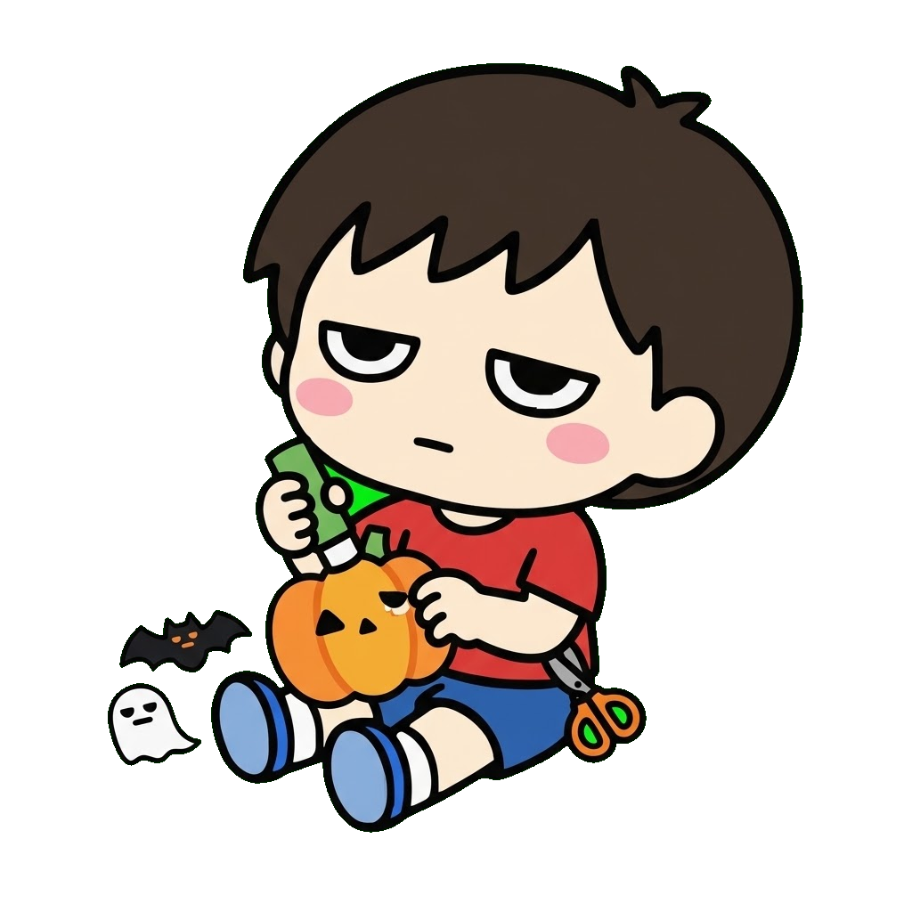 ハロウィンの飾りを作る子どものかわいいイラスト（カラー）