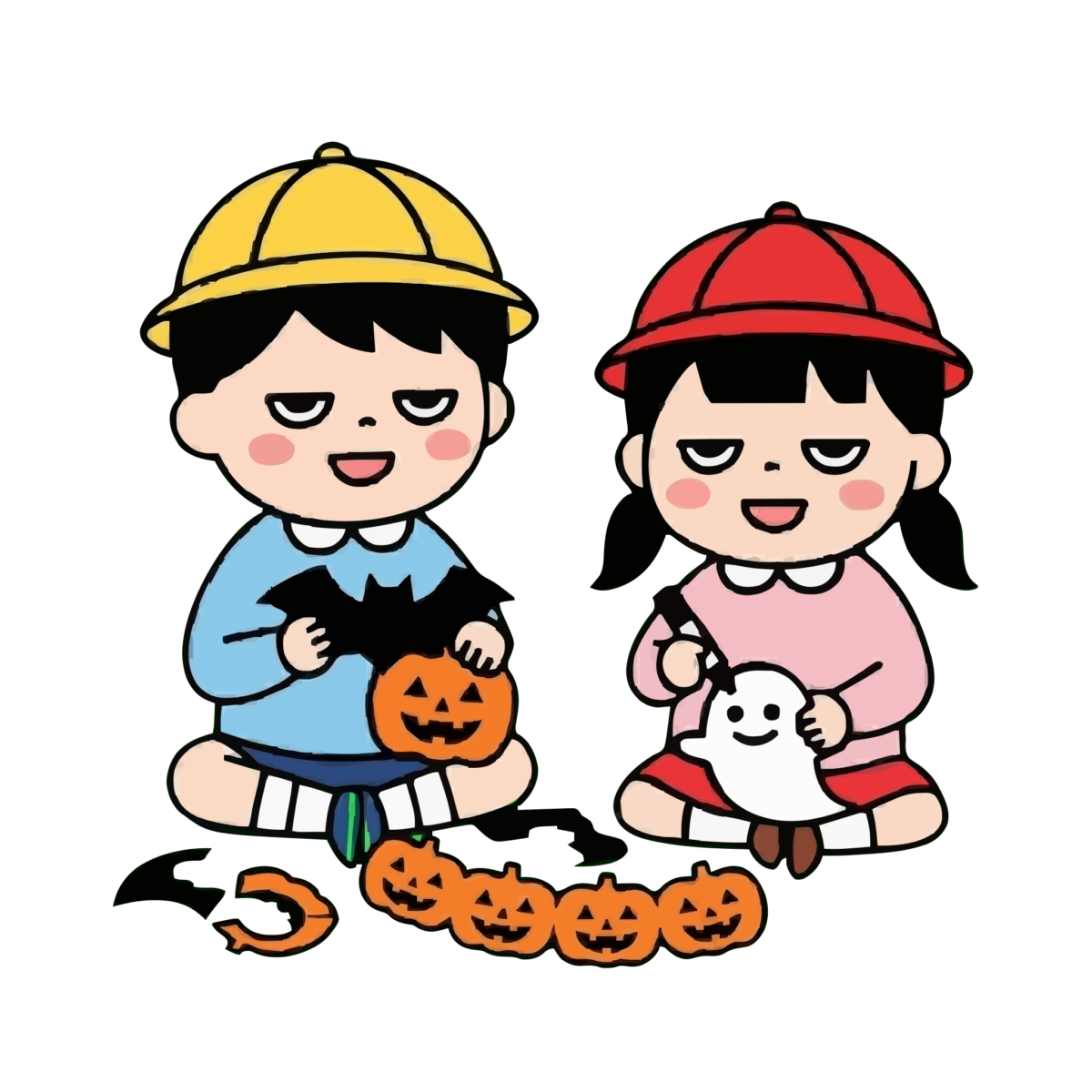 ハロウィンの飾りを作る子どものかわいいイラスト(カラー)