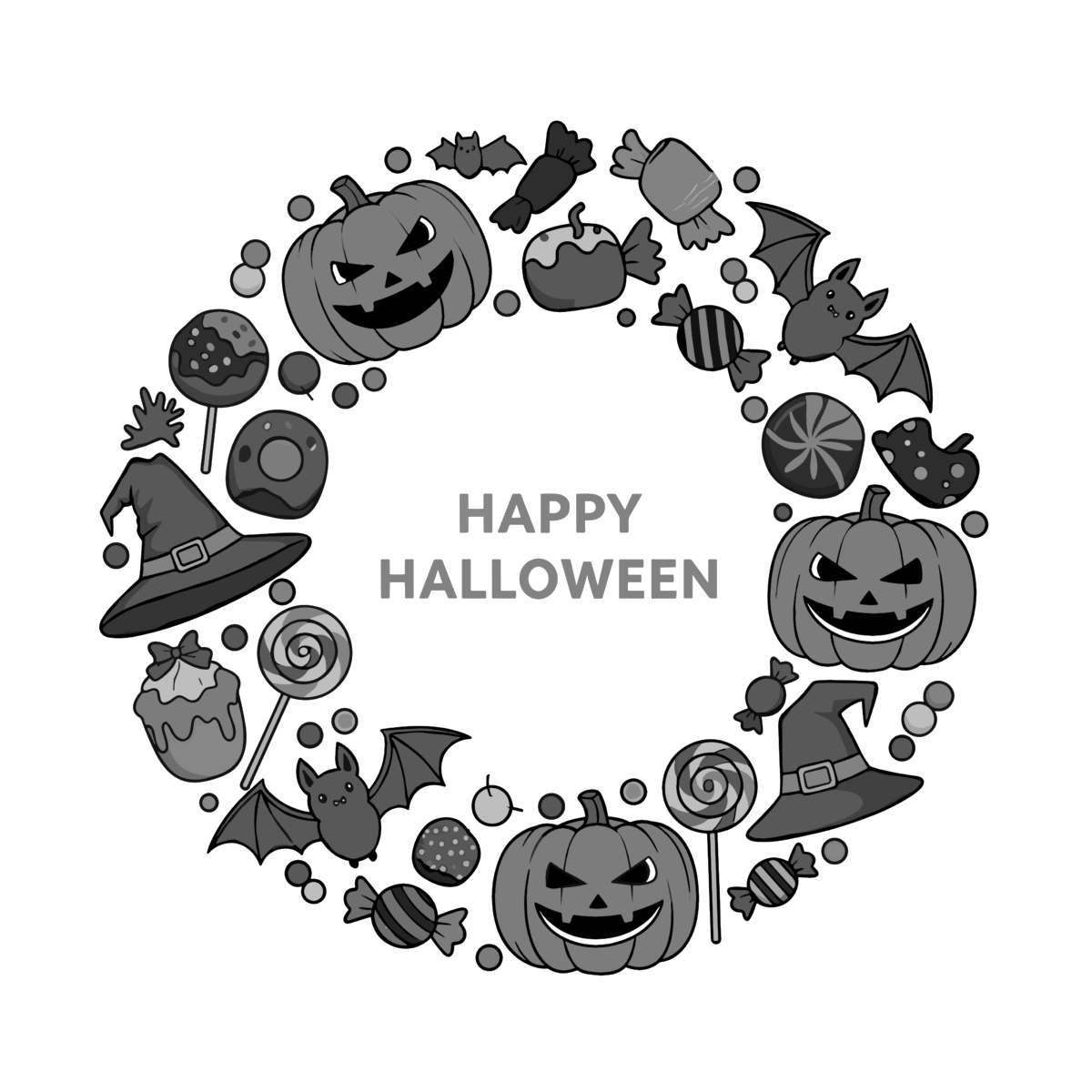 ハロウィンリースのイラスト無料ダウンロード(モノクロ)