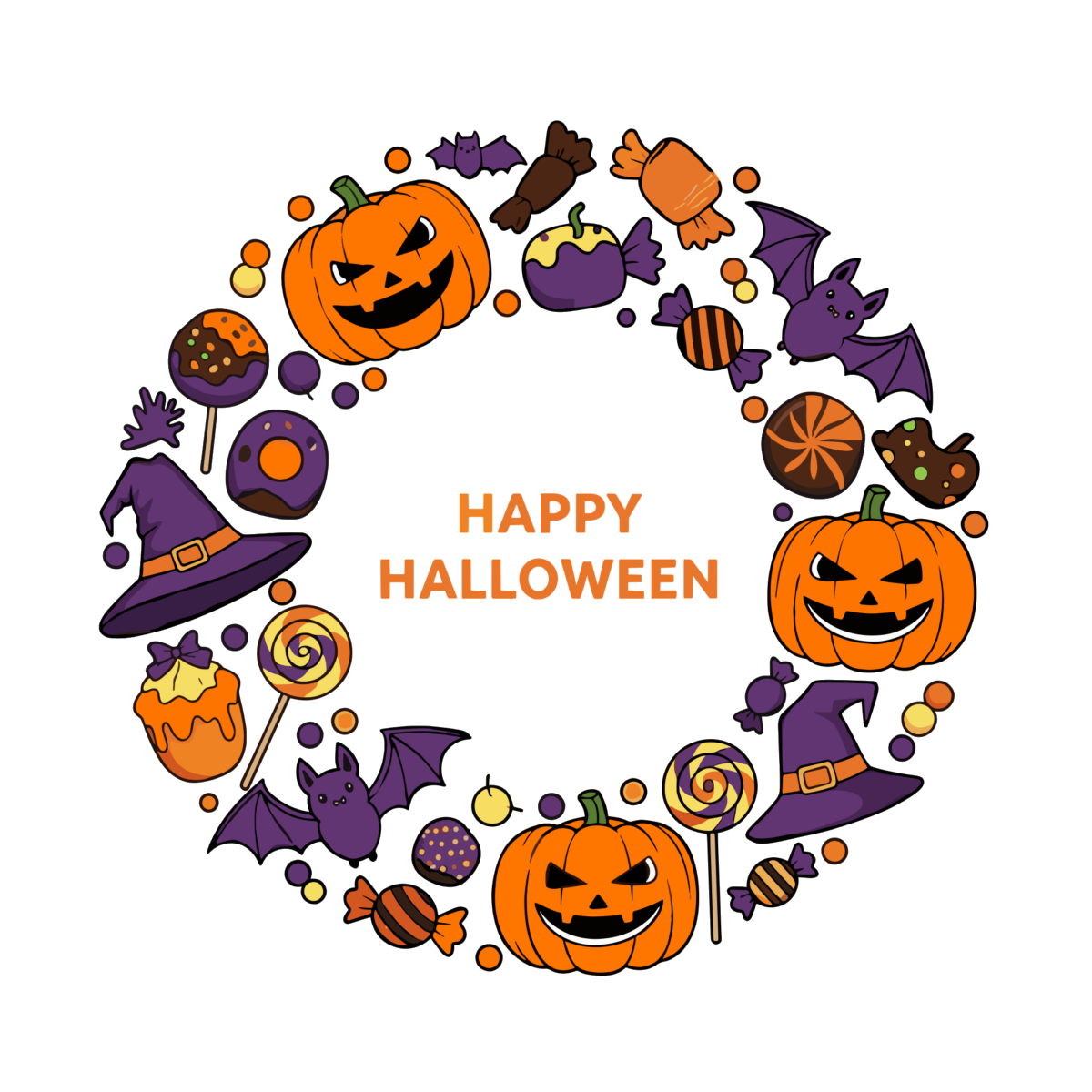 ハロウィンリースのイラスト無料ダウンロード(カラー)