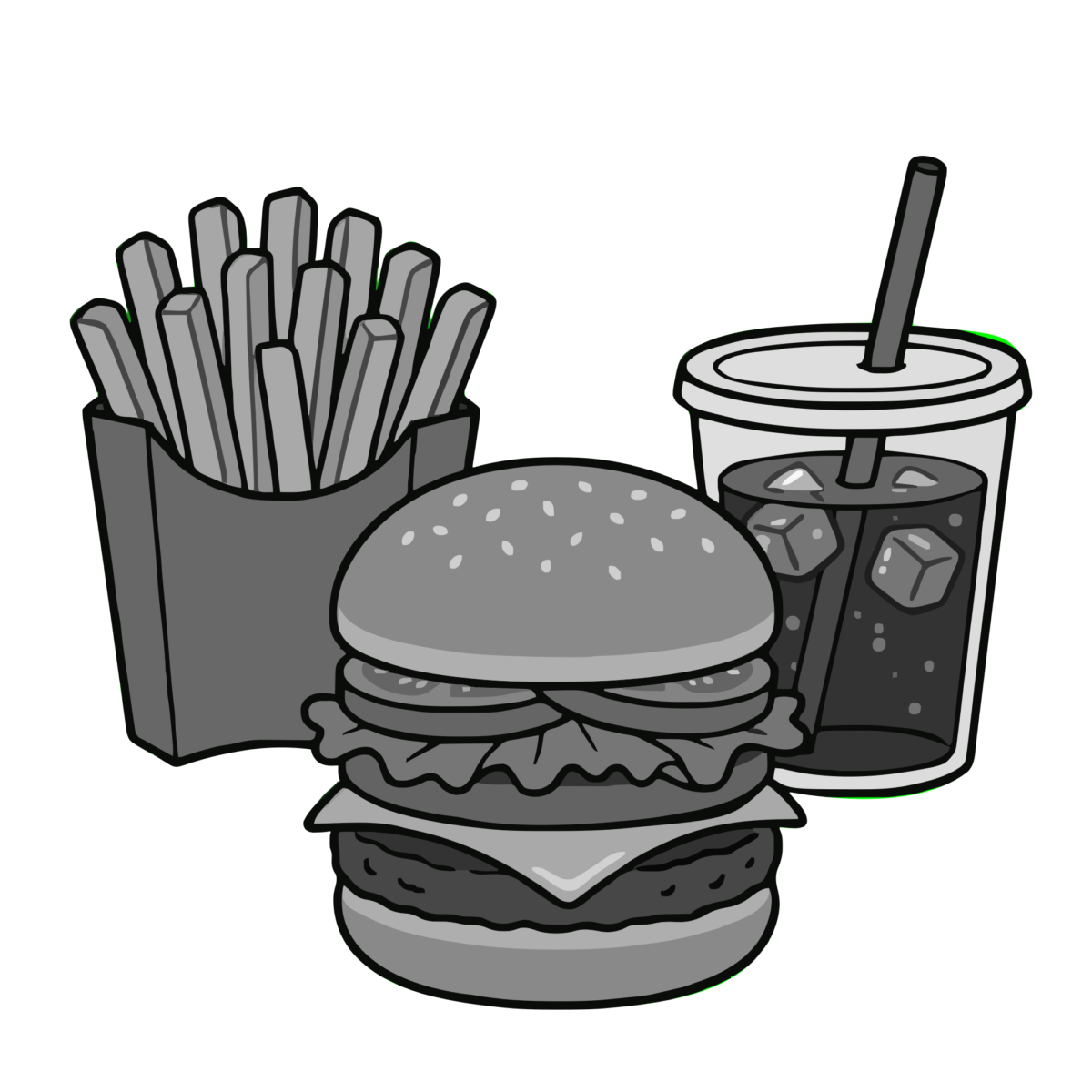 ハンバーガーセットのイラスト無料ダウンロード（モノクロ）