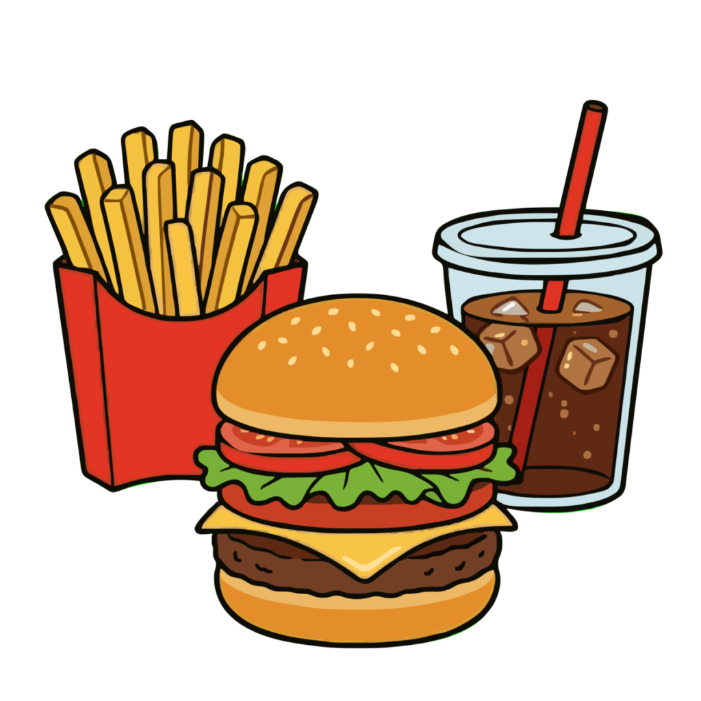 ハンバーガーセットのイラスト無料ダウンロード（カラー）