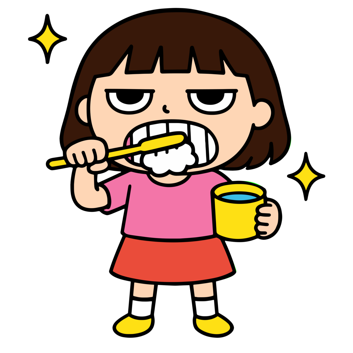 歯みがきする女の子のイラスト無料ダウンロード（カラー）