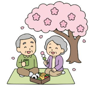 お花見を楽しむお年寄り