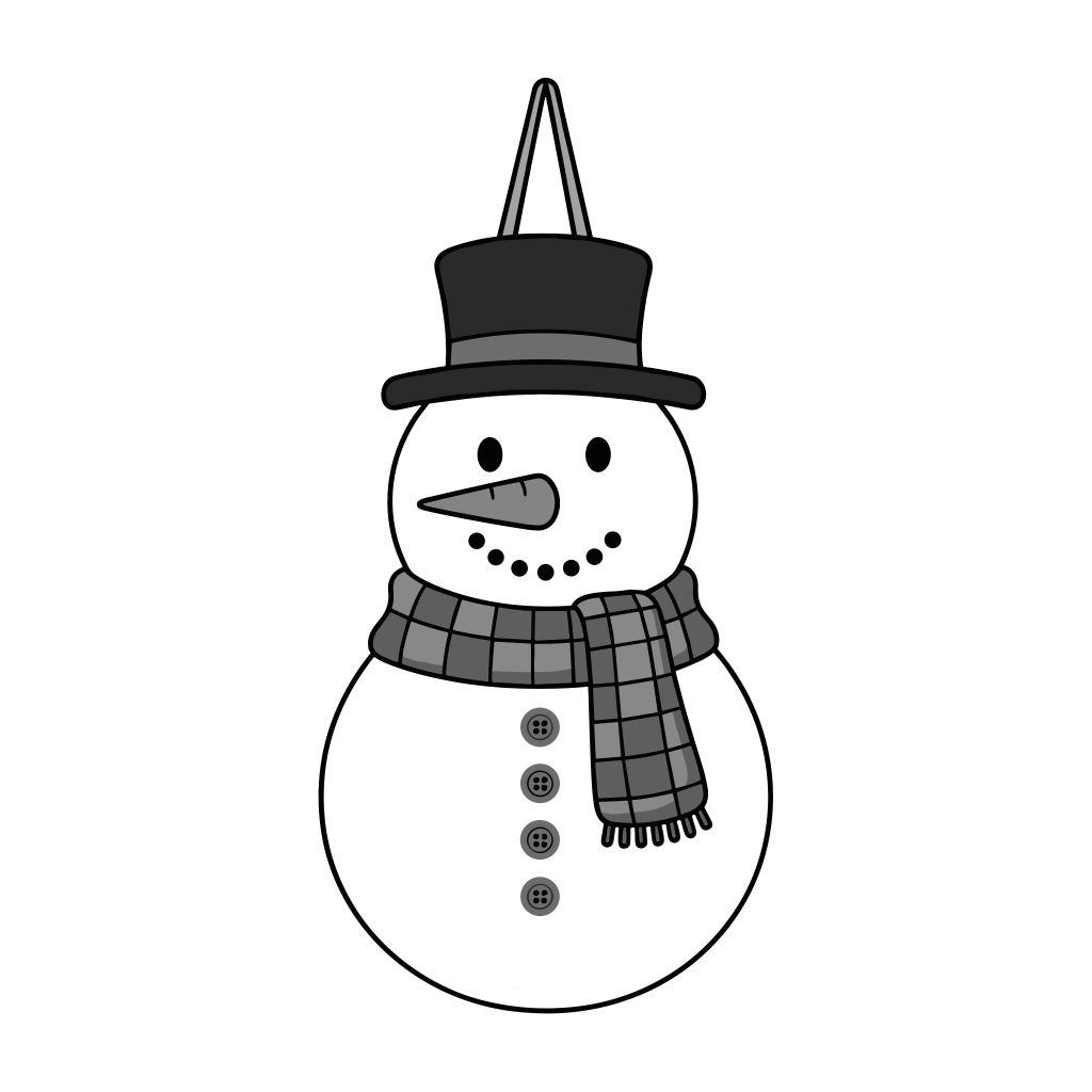 かわいつるし飾り雪だるまのイラスト無料ダウンロード（モノクロ）