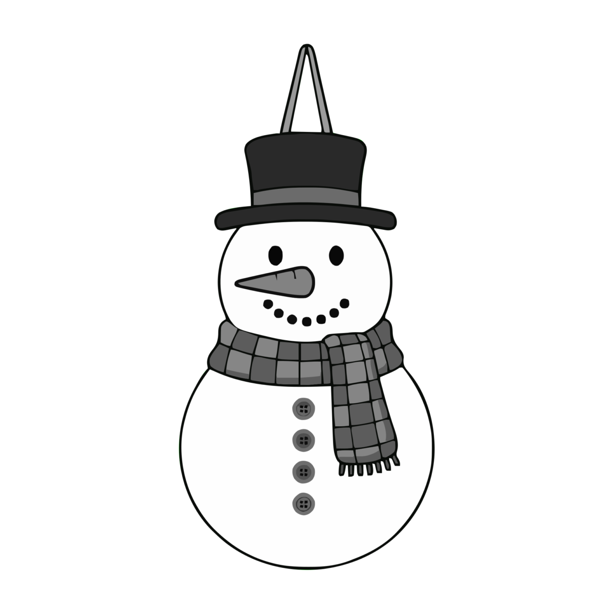 かわいつるし飾り雪だるまのイラスト無料ダウンロード（モノクロ）