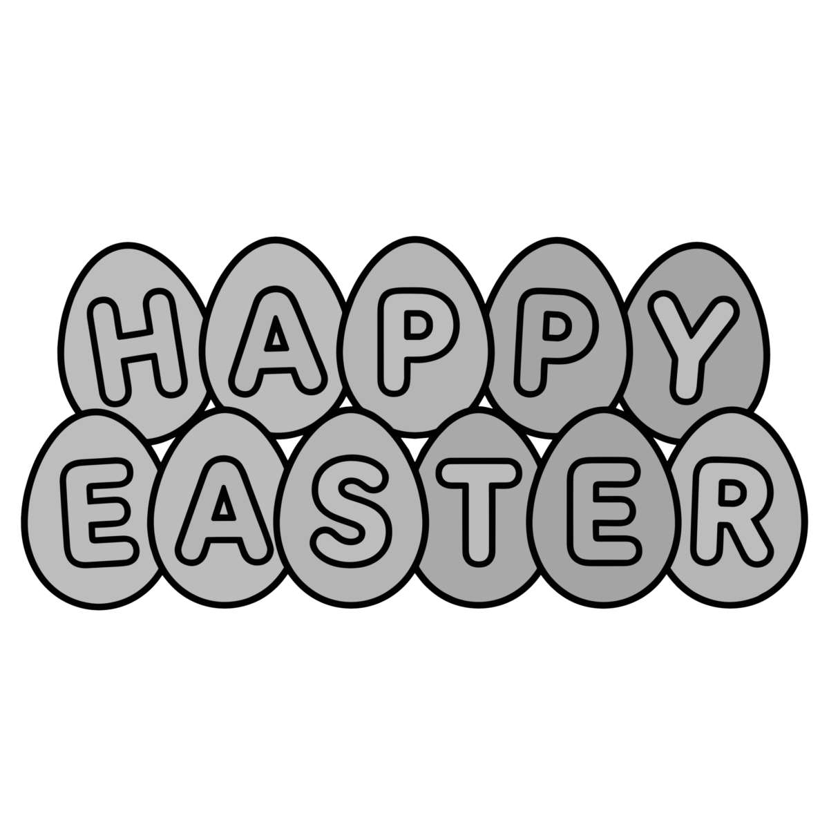 イースターエッグのHAPPY EASTER文字のイラスト無料ダウンロード（モノクロ）
