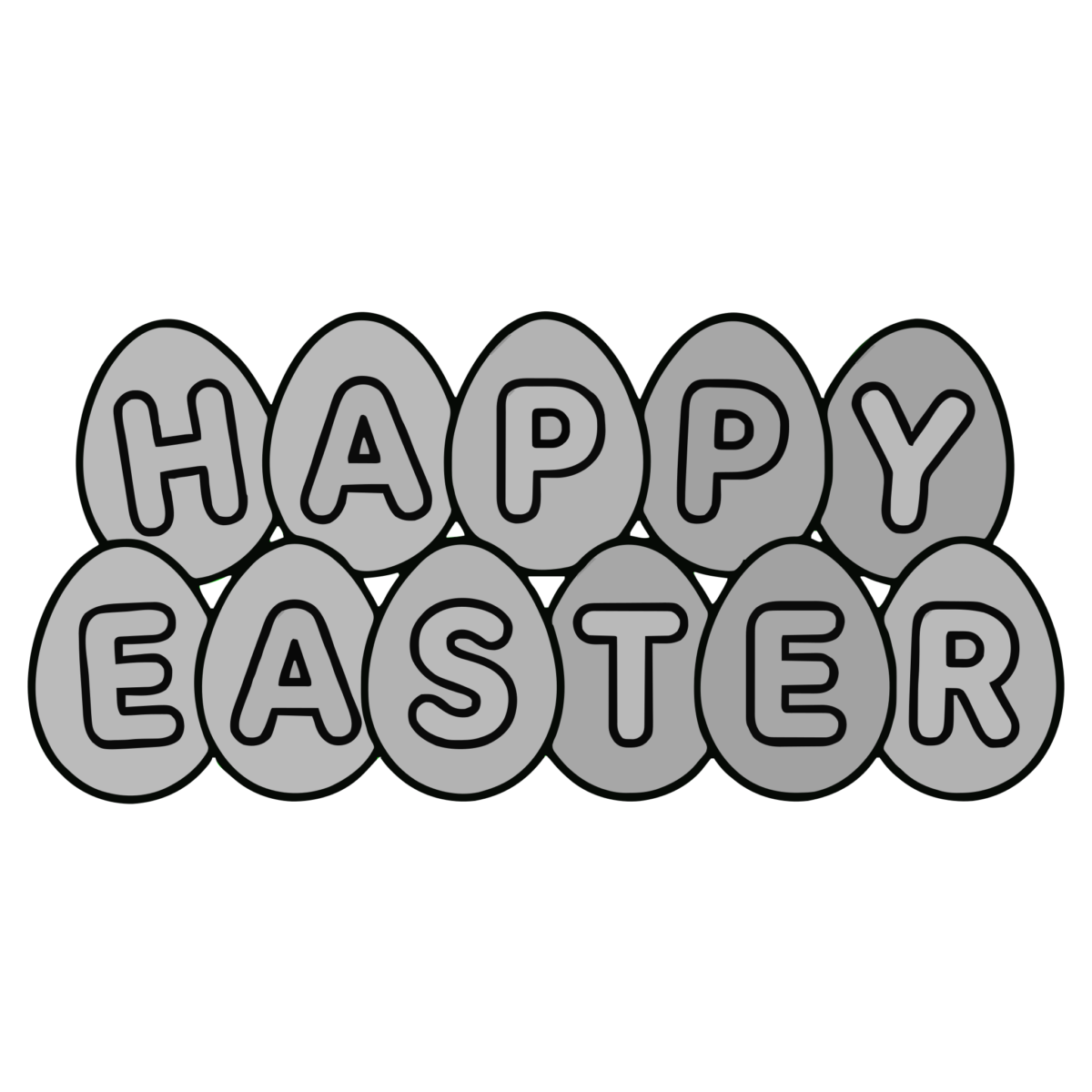 イースターエッグのHAPPY EASTER文字のイラスト無料ダウンロード（モノクロ）