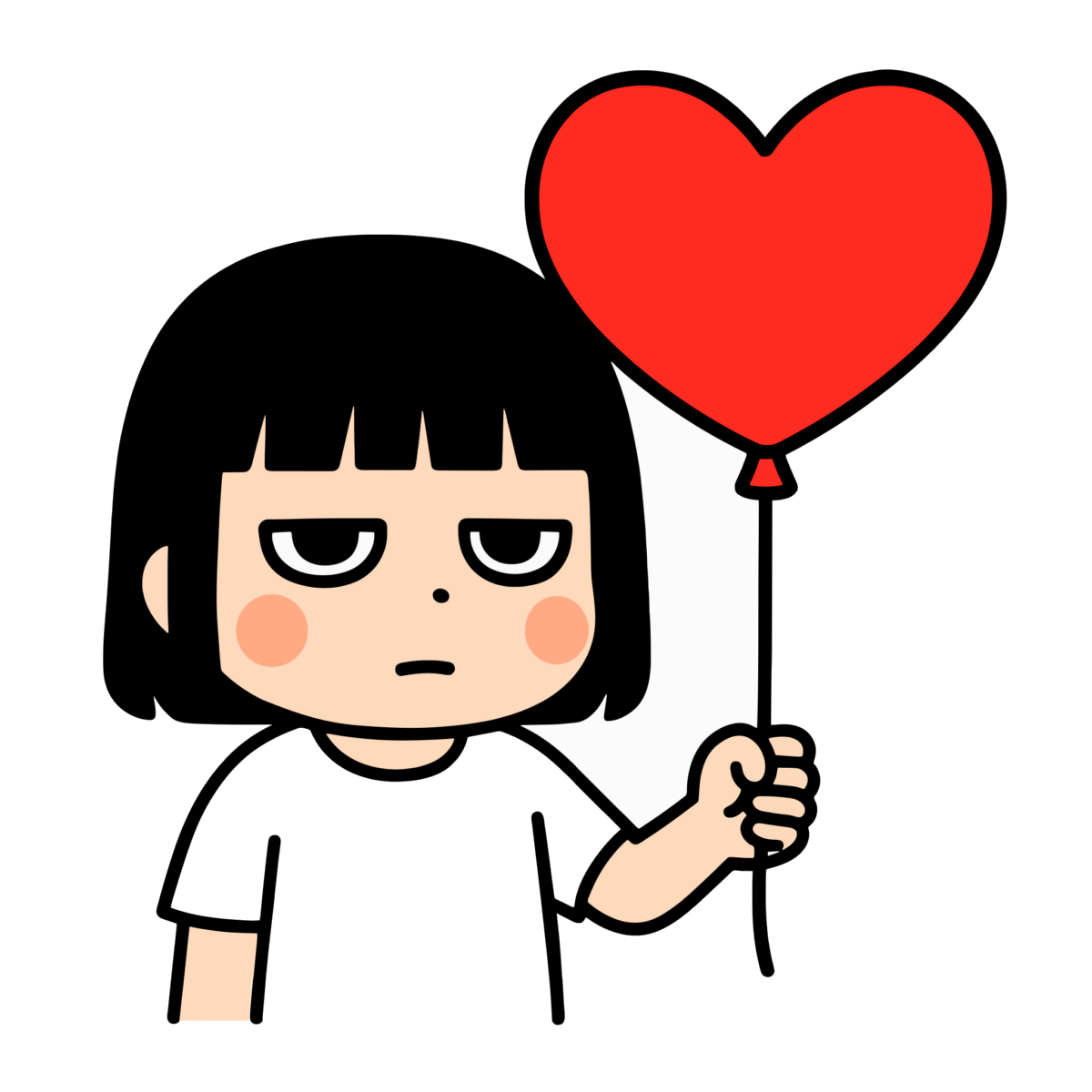 ハートの風船を持った女の子のイラスト無料ダウンロード（カラー）