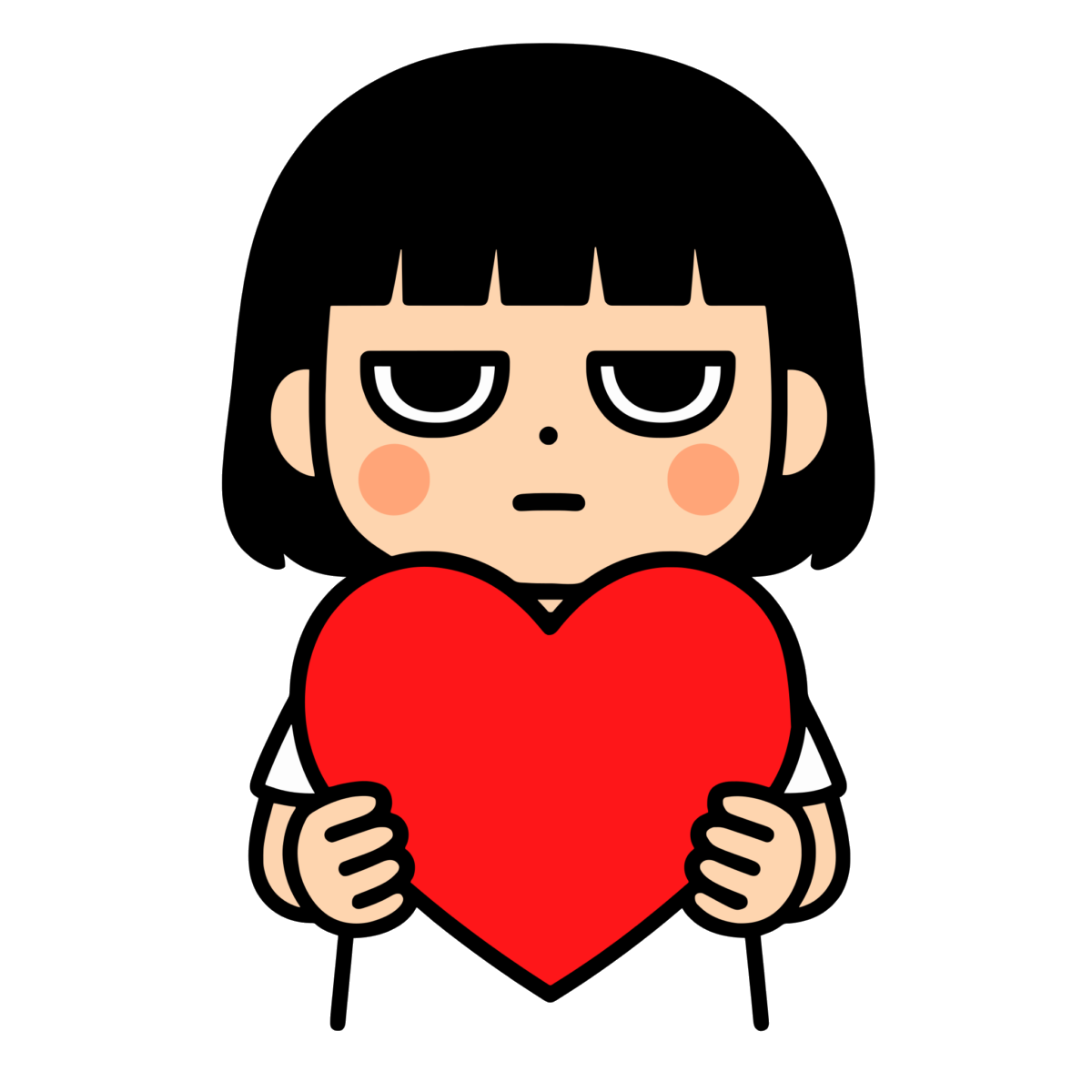 赤いハートを持つ女の子のイラスト無料ダウンロード(カラー)