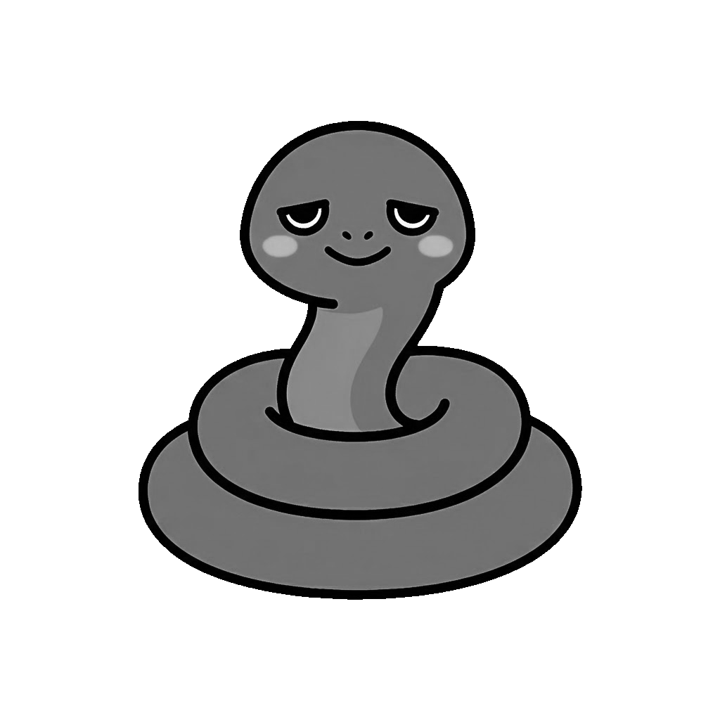 へびのかわいいイラスト（モノクロ）