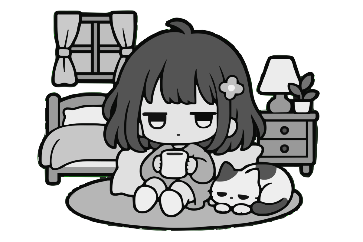 へやのイラスト（かわいい）（モノクロ）