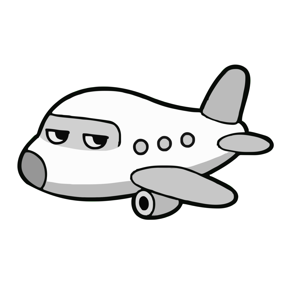 ひこうきのイラスト(かわいい)(モノクロ)
