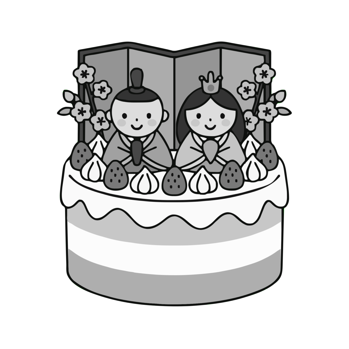 お雛様ケーキのイラスト無料ダウンロード(モノクロ)
