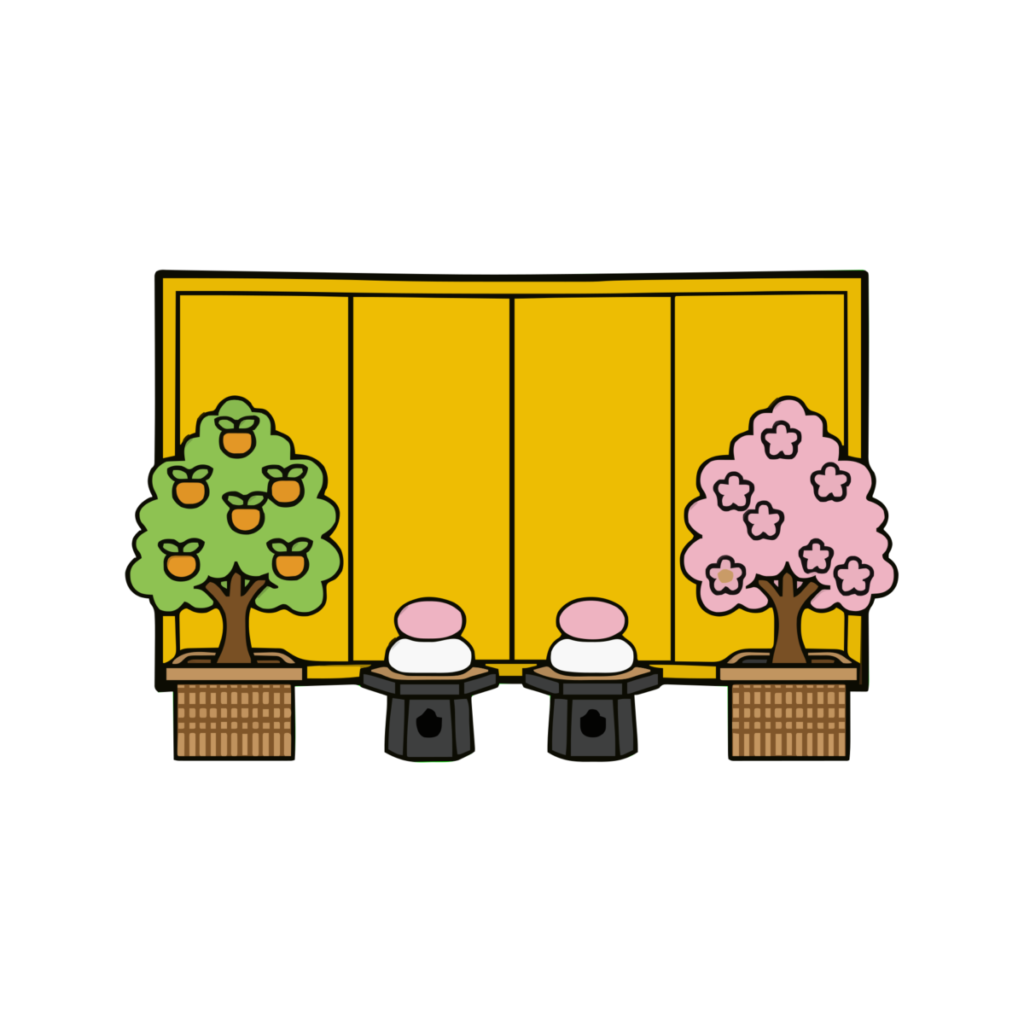 ひなまつりの金屏風と鏡餅のイラスト無料ダウンロード（カラー）