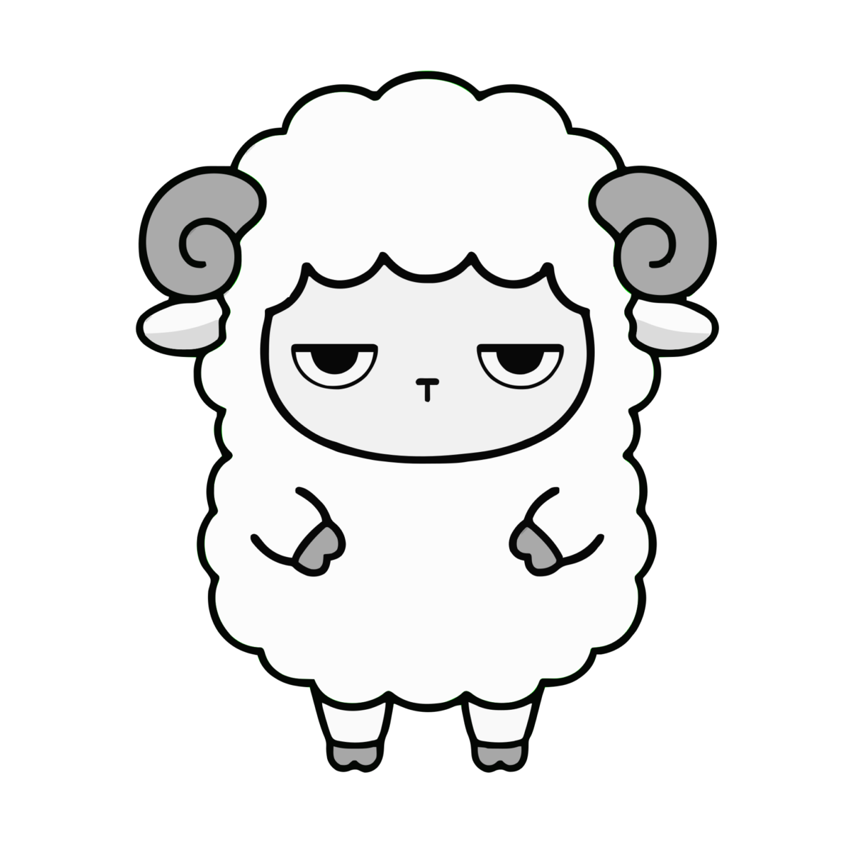 かわいいひつじのイラスト（正面・全身）（モノクロ）