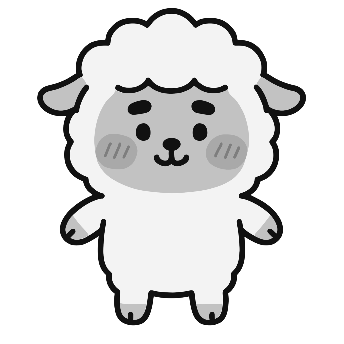 かわいいヒツジのイラスト無料ダウンロード（モノクロ）