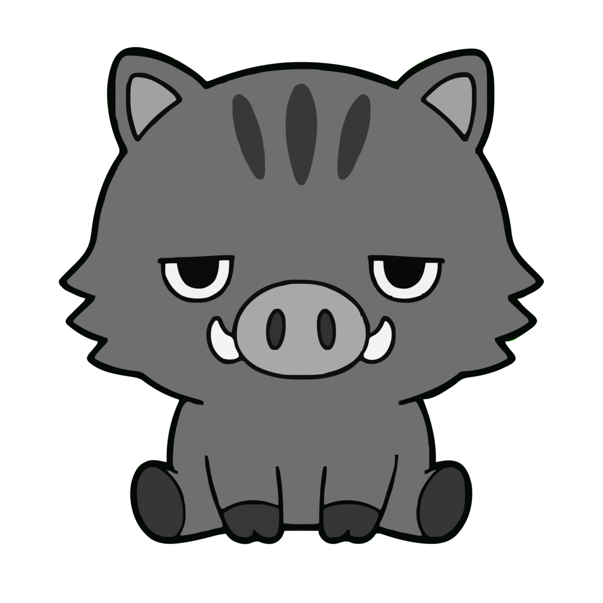 いのししのイラスト（かわいい）（モノクロ）