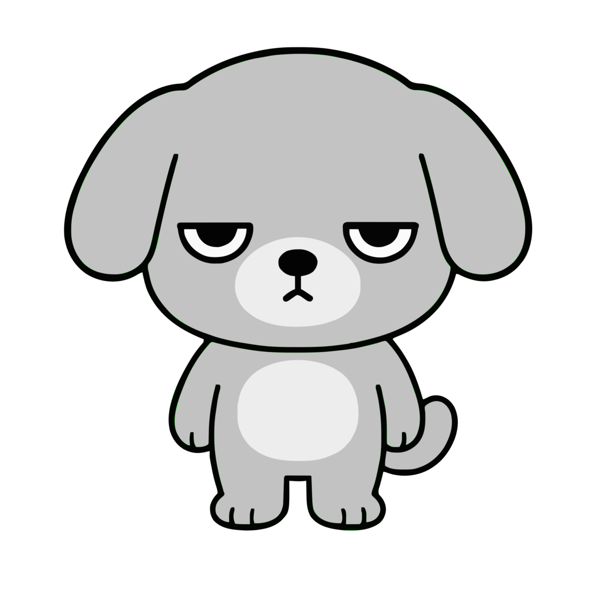 かわいいいぬのイラスト（正面・全身）（モノクロ）