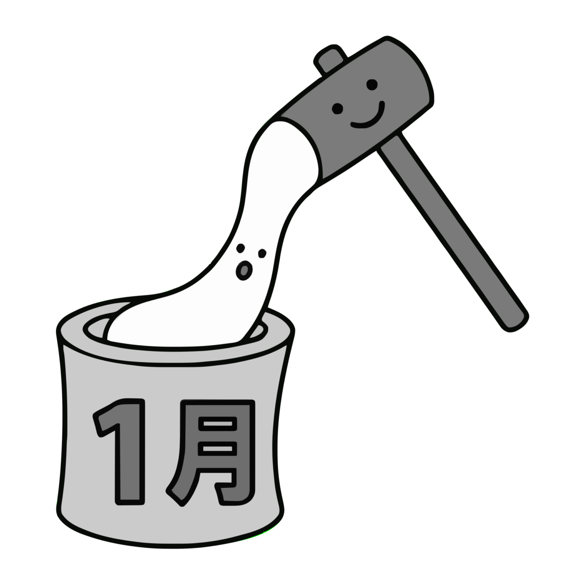 餅つきと1月文字のイラスト無料ダウンロード（モノクロ）