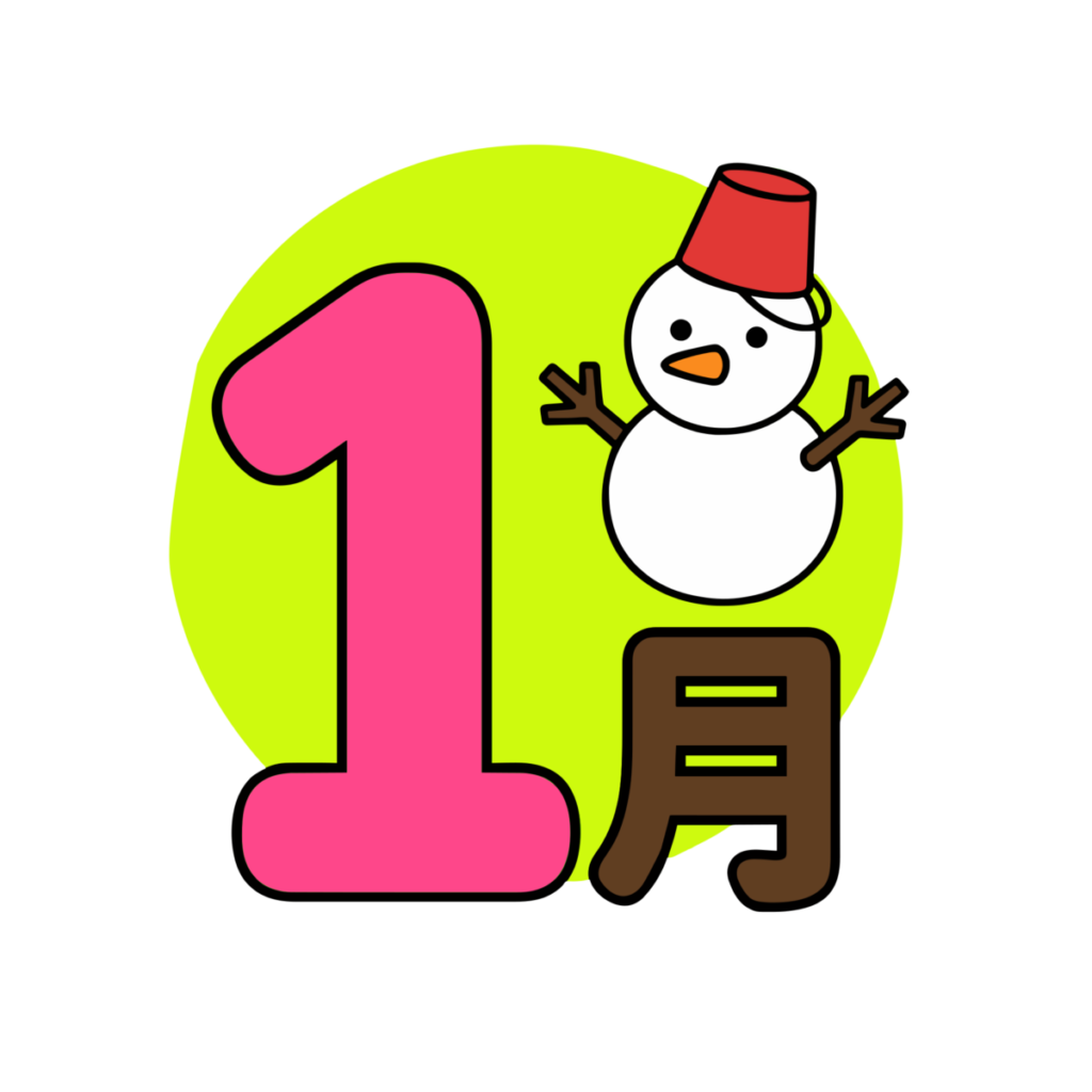 1月文字と雪だるまのイラスト無料ダウンロード（カラー）