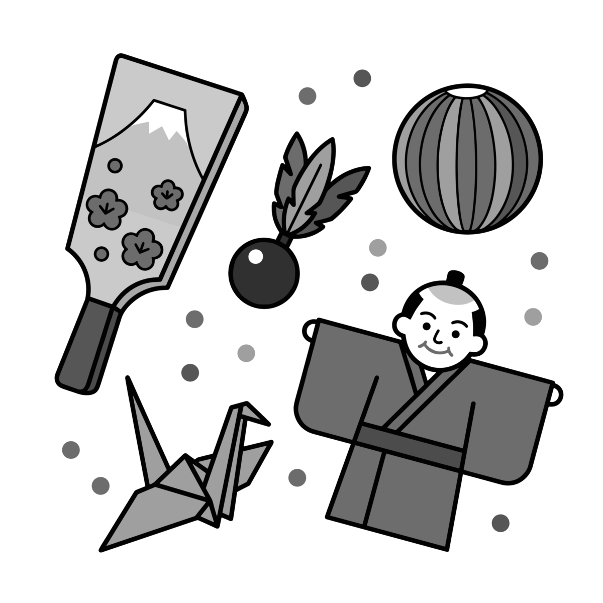 お正月の伝統遊びのイラスト無料ダウンロード（モノクロ）