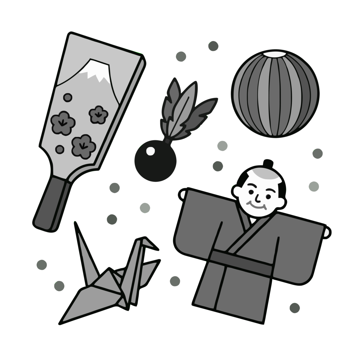 お正月の伝統遊びのイラスト無料ダウンロード（モノクロ）