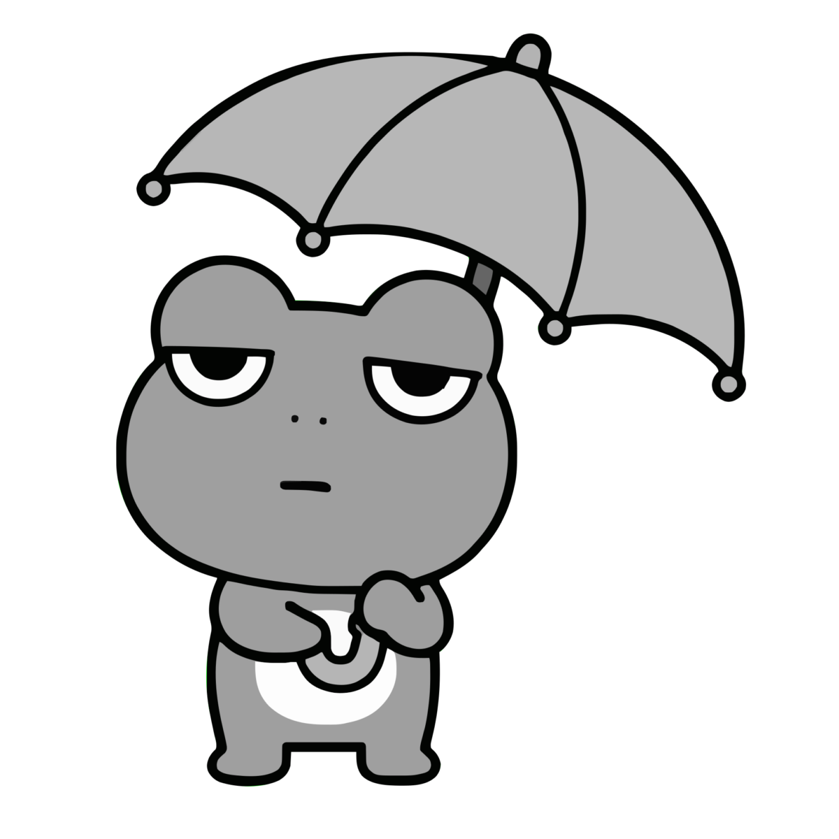 かえるのイラスト（梅雨）（モノクロ）