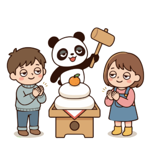 鏡開きのかわいいイラスト（カラー）
