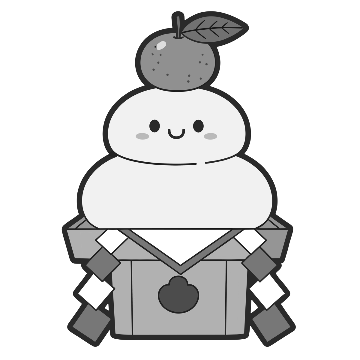 鏡餅（顔つき・かわいい）のイラスト無料ダウンロード（モノクロ）