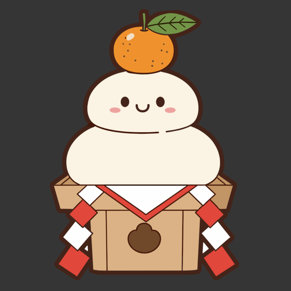 鏡餅（顔つき・かわいい）のイラスト無料ダウンロード（カラー）