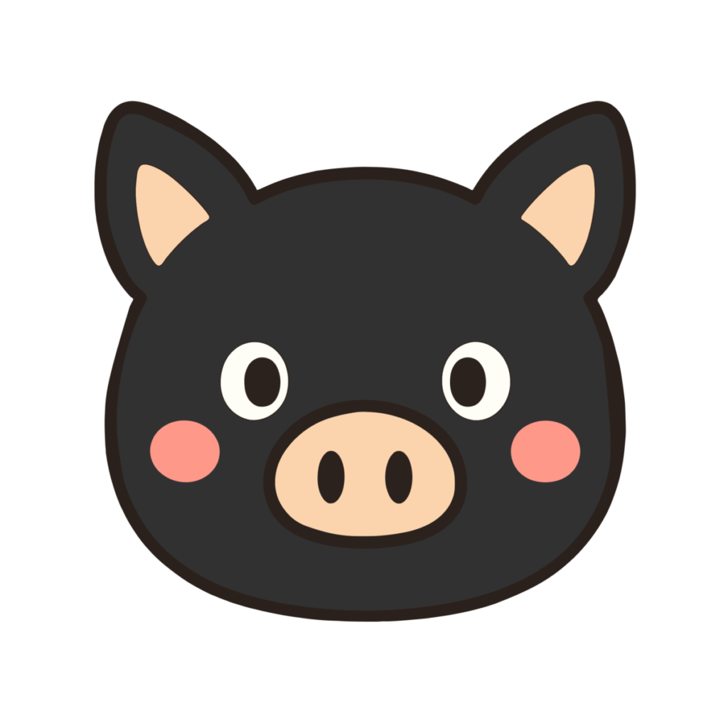 鹿児島黒豚の顔のイラスト無料ダウンロード（カラー）