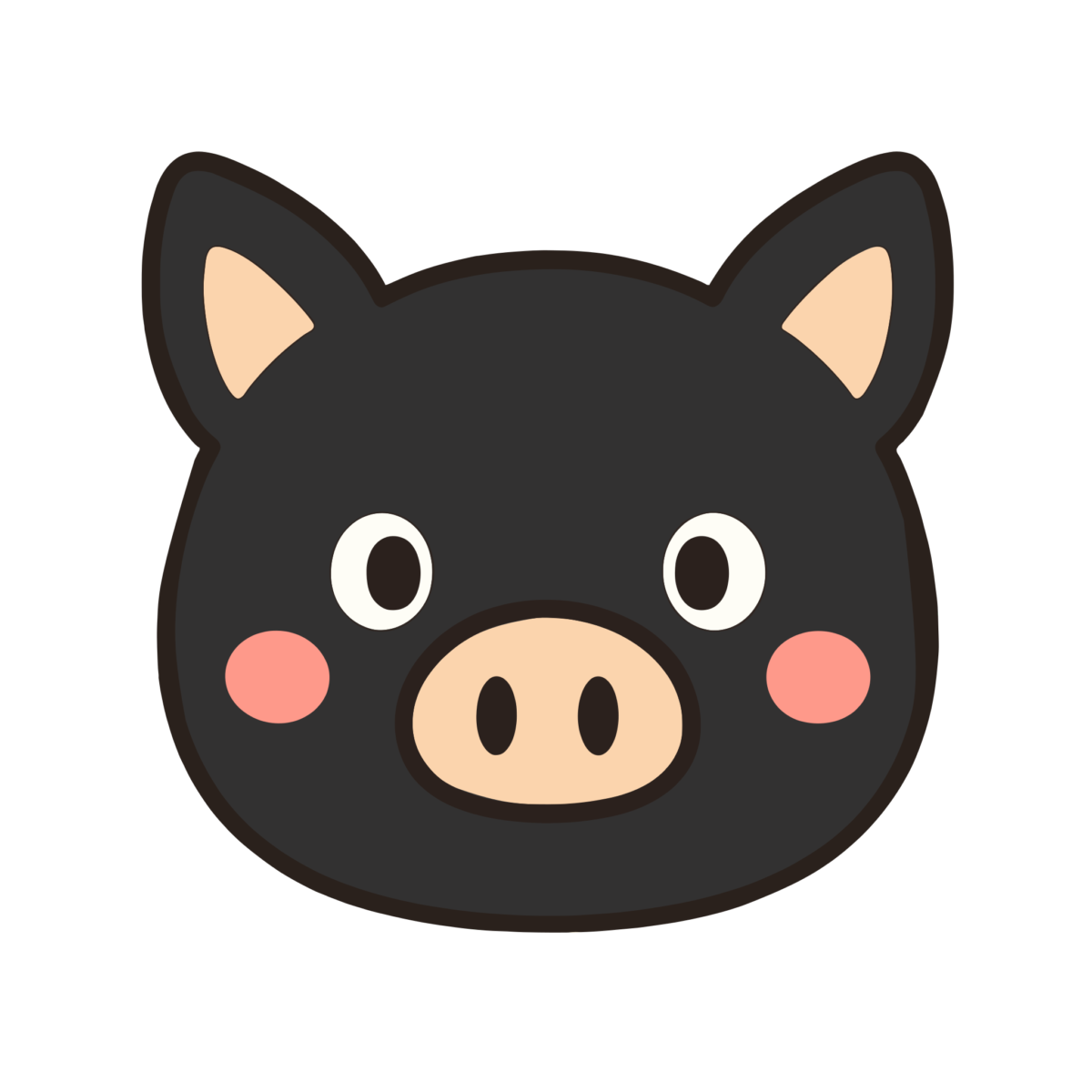 鹿児島黒豚の顔のイラスト無料ダウンロード（カラー）