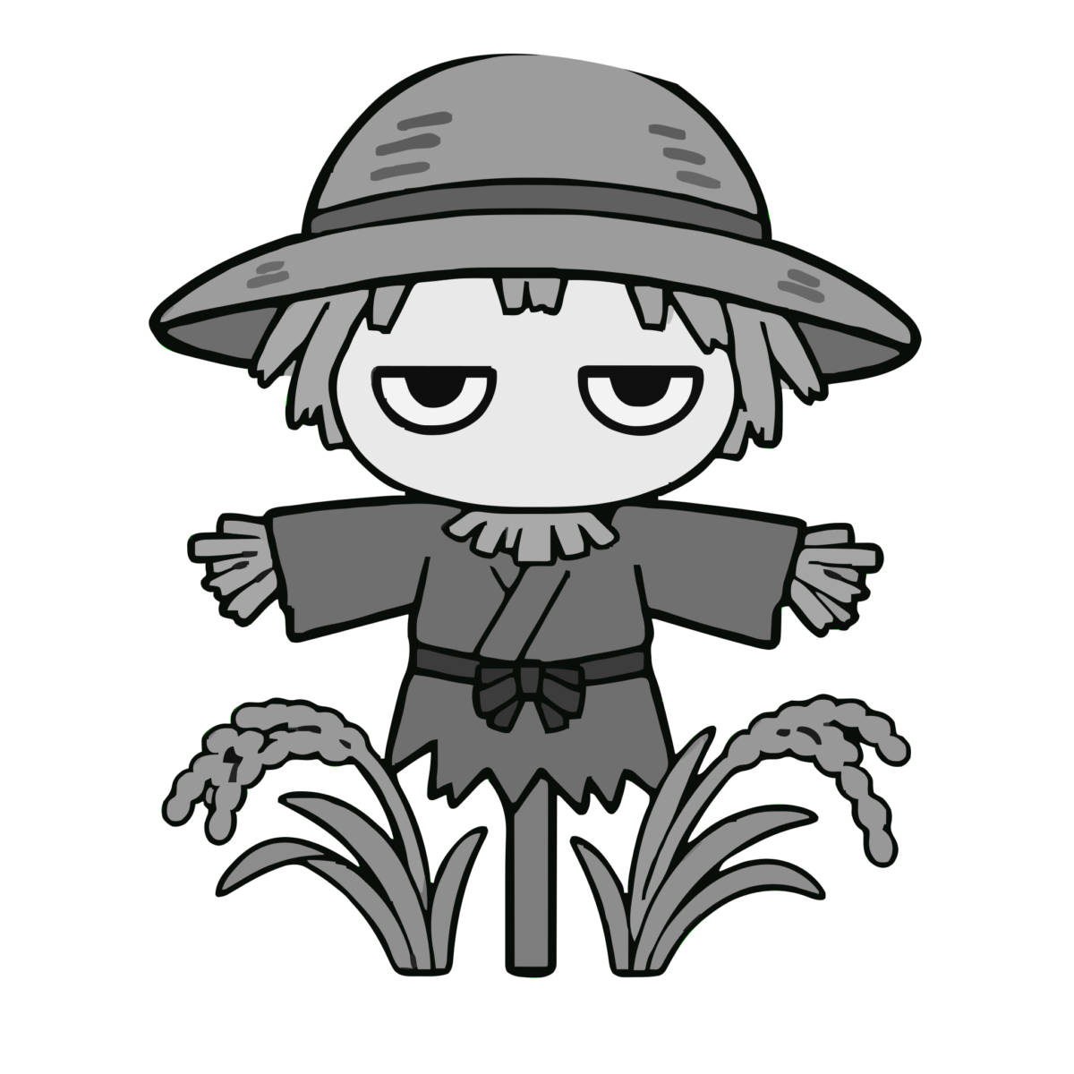 かかしのかわいいイラスト（秋）（モノクロ）