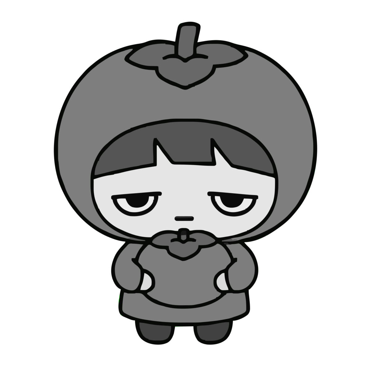 柿のかわいいイラスト（秋）（モノクロ）
