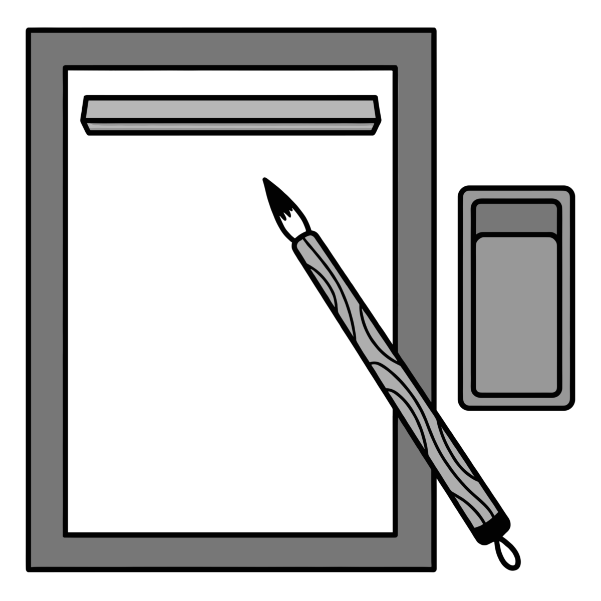 書き初めセットのイラスト無料ダウンロード（モノクロ）