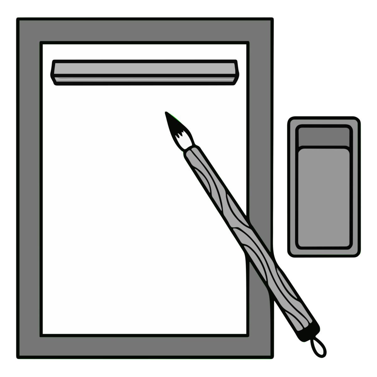 書き初めセットのイラスト無料ダウンロード（モノクロ）