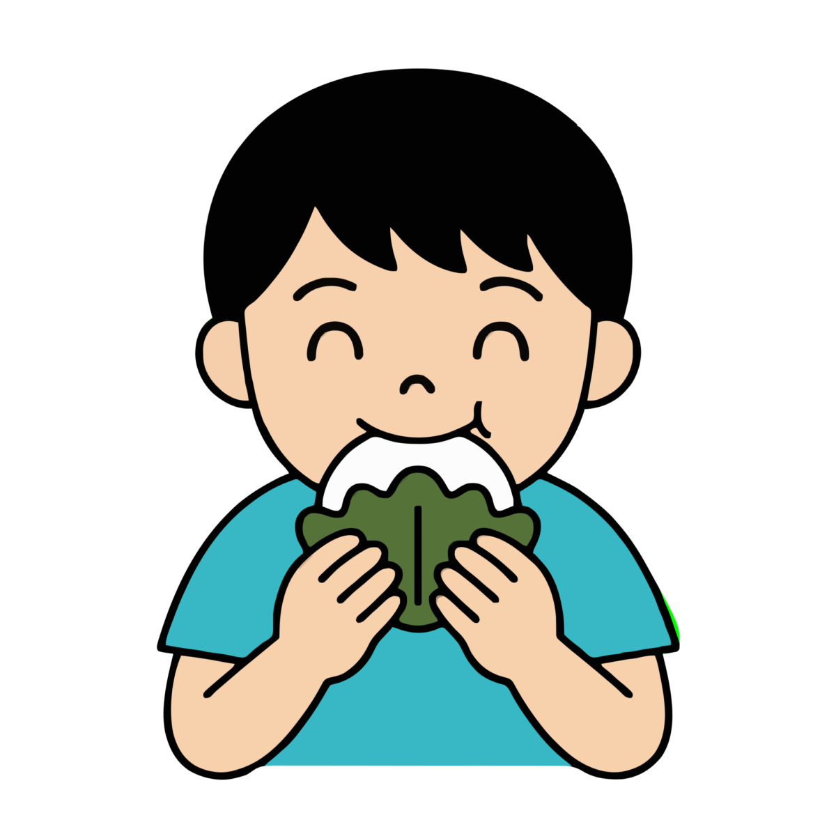 柏餅を食べる男の子のイラスト無料ダウンロード（カラー）
