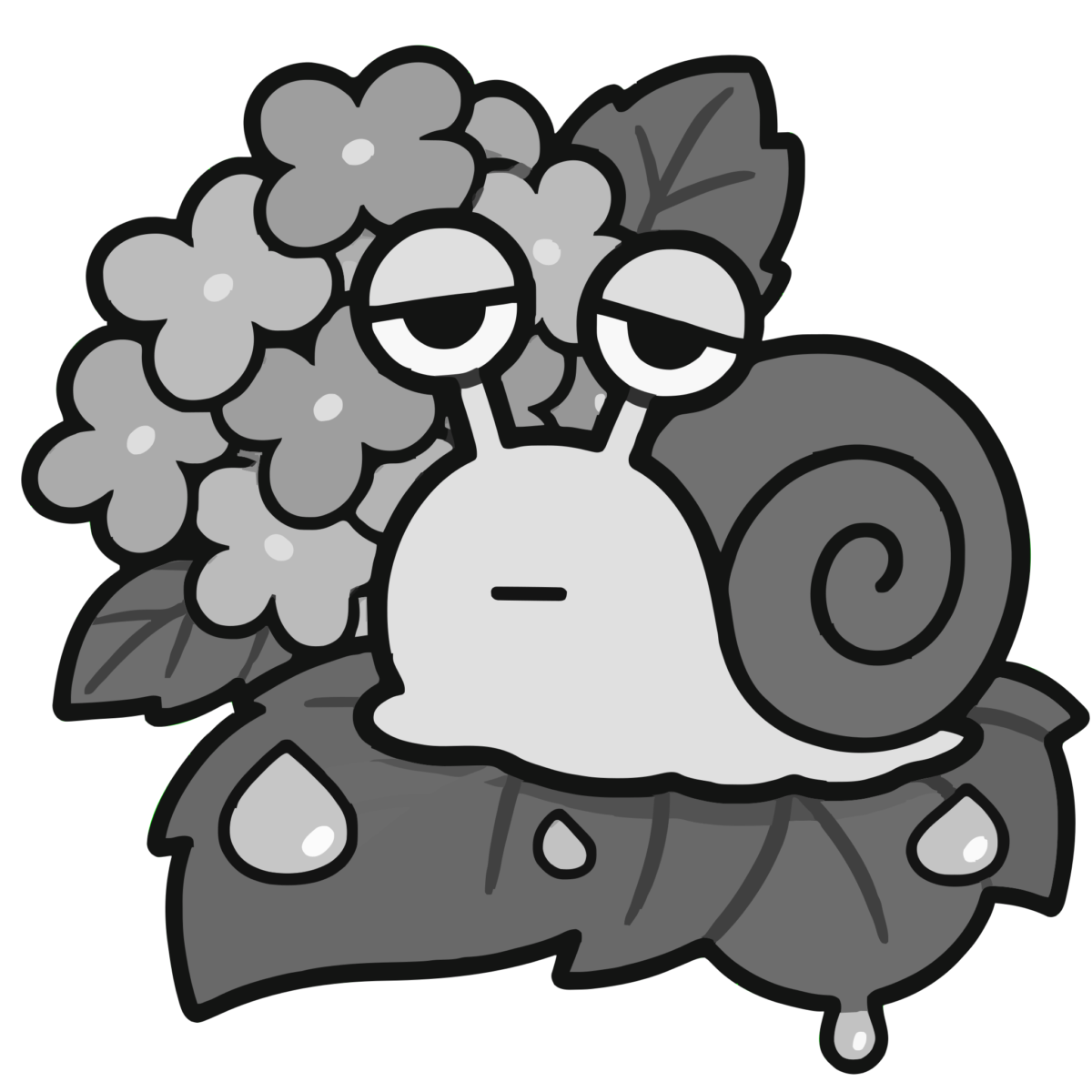 かたつむりのかわいいイラスト（モノクロ）